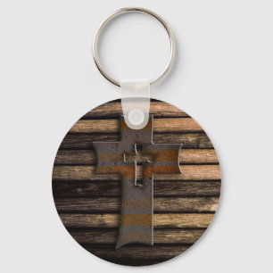 Wooden Cross Keychain