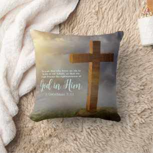 Wooden Cross Scripture Double Sided Throw Pillow