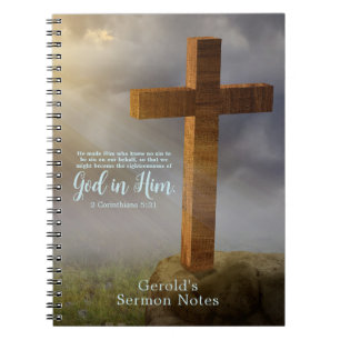 Wooden Cross Scripture Personalized Notebook