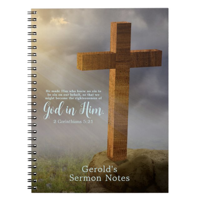 Wooden Cross Scripture Personalized Notebook (Front)