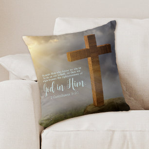 Wooden Cross Scripture Throw Pillow