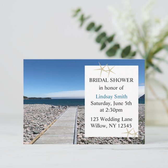Wooden Dock Ocean Bridal Shower Invitation (Standing Front)