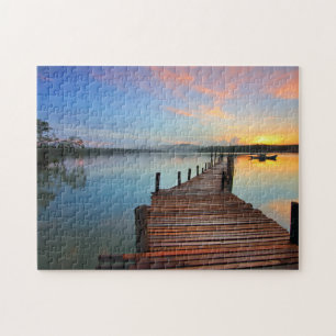 Wooden Dock Seascape in Colourful Sunset Jigsaw Puzzle