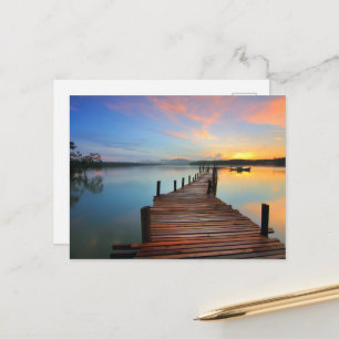 Wooden Dock Seascape in Colourful Sunset Postcard