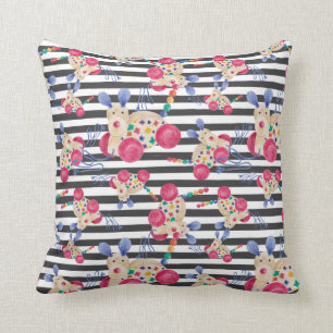 Wooden dog pull toy pattern throw pillow