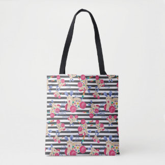 Wooden dog pull toy pattern tote bag