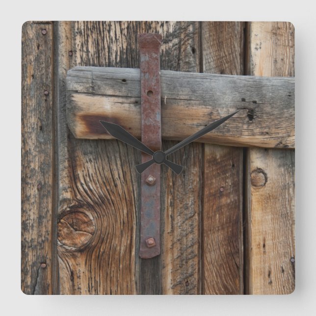 Wooden door close-up square wall clock (Front)