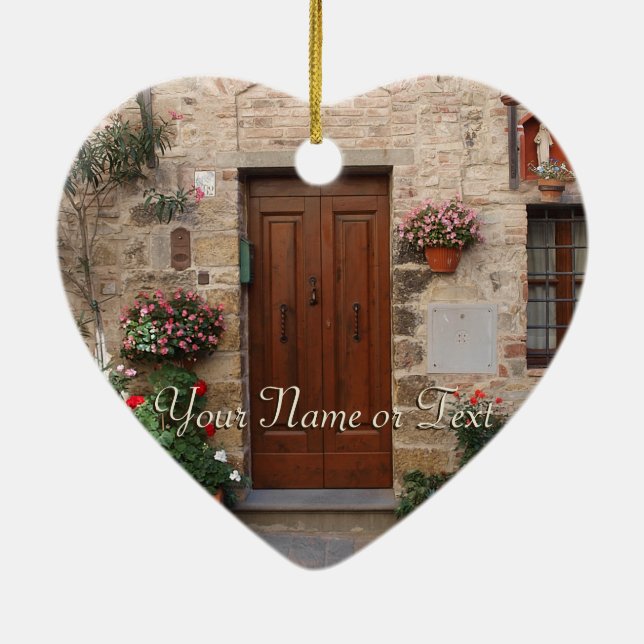 Wooden Door Tuscany Italy Personalized Ceramic Ornament (Back)