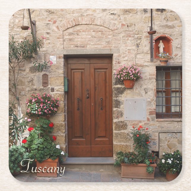 Wooden Door Tuscany Italy Personalized Square Paper Coaster (Front)