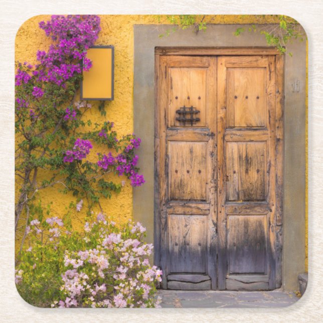 Wooden doorway square paper coaster (Front)