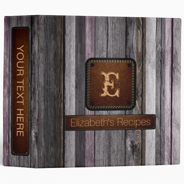 Wooden Elegant Monogram Leather Look Binder (Front/Spine)