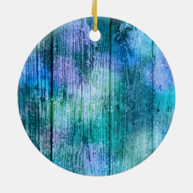 Wooden Fence Graffiti Purple Blue Green Turquoise Ceramic Ornament (Back)