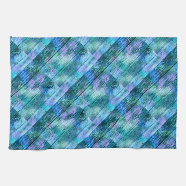 Wooden Fence Graffiti Purple Blue Green Turquoise Kitchen Towel (Horizontal)
