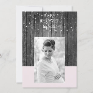 Wooden Fence Lights Baby Shower by Mail Photo Pink Invitation