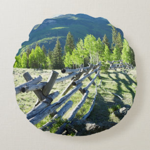 Wooden Fenceline Round Pillow