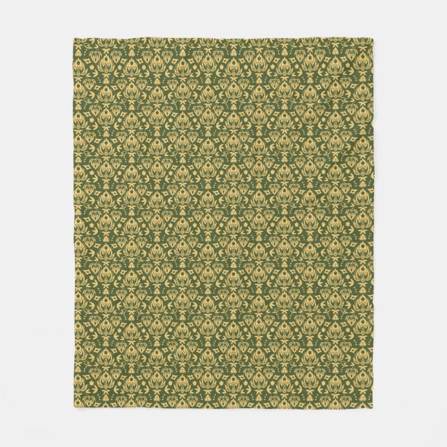 Wooden floral damask pattern background fleece blanket (Front)