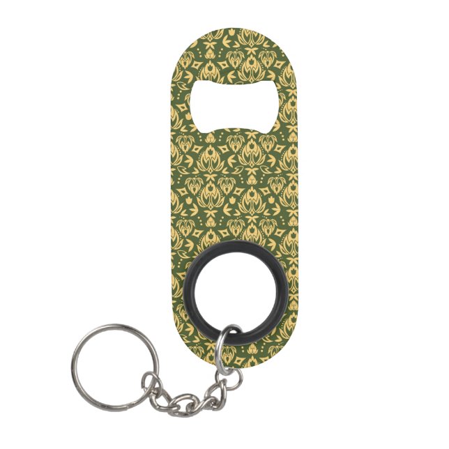 Wooden floral damask pattern background mini bottle opener (Front)