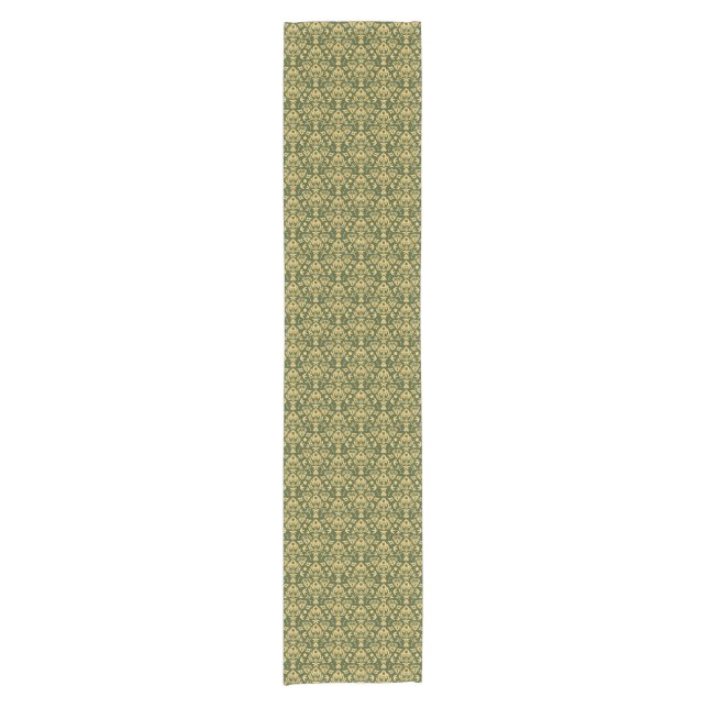 Wooden floral damask pattern background short table runner (Front)