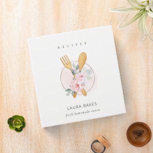 Wooden Fork Spoon Blush Pink Floral Chef Recipe Binder