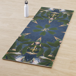 Wooden Gold Holy Cross, Green Botanical Blue Sky Yoga Mat