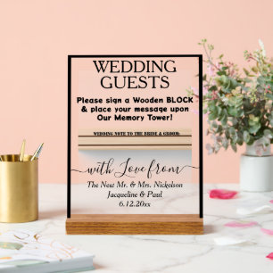 Wooden Guest Book Block Names Black Clear Acrylic Sign