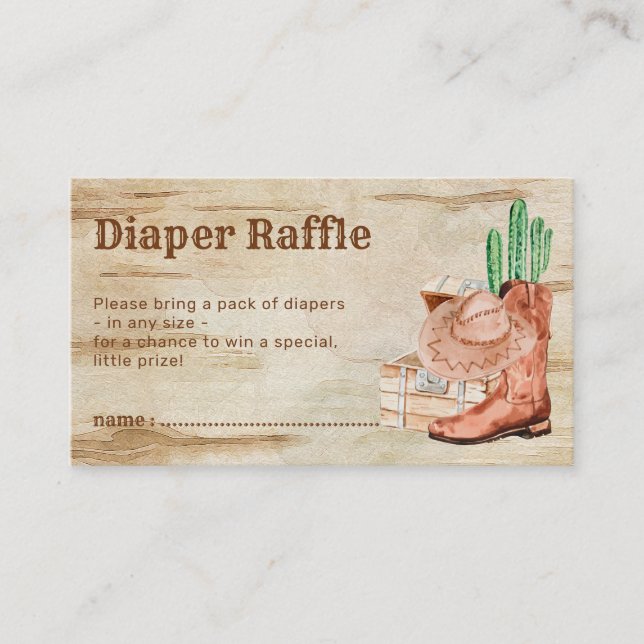 Wooden Hat Shoes Cactus Cowboy Diaper Raffle Enclosure Card (Front)