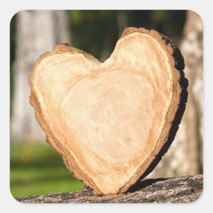 wooden heart square sticker