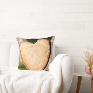 wooden heart throw pillow