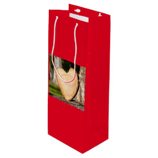 wooden heart wine gift bag