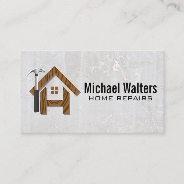 Wooden Home | Hammer | Construction Repair Business Card (Front)