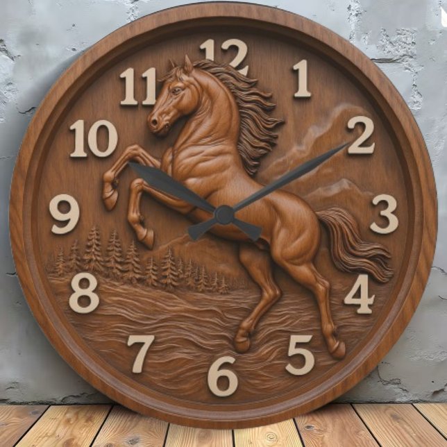 Wooden horse carved rustic equestrian rustic art large clock (Creator Uploaded)