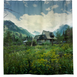 Wooden house, mountain nature scenery.