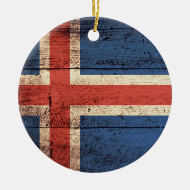 Wooden Iceland Flag Ceramic Ornament (Front)