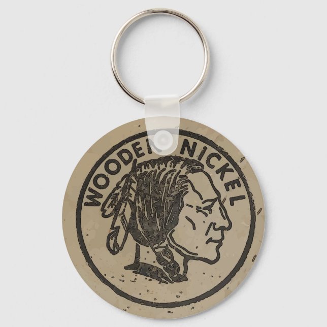 Wooden Indian Head Nickle, add text Magnet Keychain (Front)