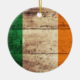 Wooden Ireland Flag Ceramic Ornament