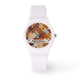 Wooden jigsaw puzzle watch