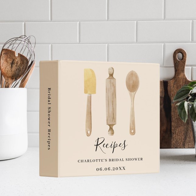 Wooden kitchen utensils beige Bridal Shower recipe Binder (Creator Uploaded)