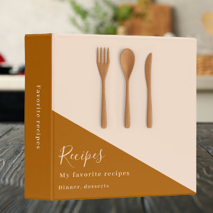 Wooden kitchen utensils beige brown recipe binder