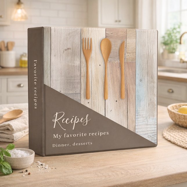Wooden kitchen utensils brown recipe binder (Creator Uploaded)