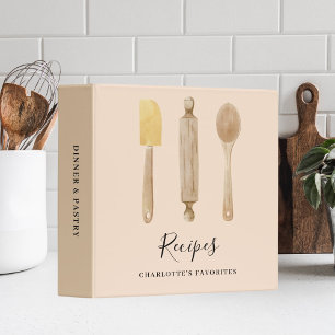 Wooden kitchen utensils rustic beige recipe binder