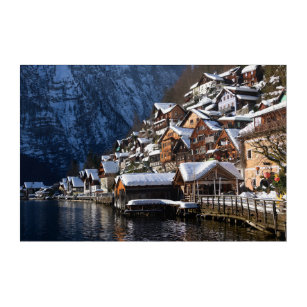 Wooden lakeside houses in Hallstatt, Austria Acrylic Print