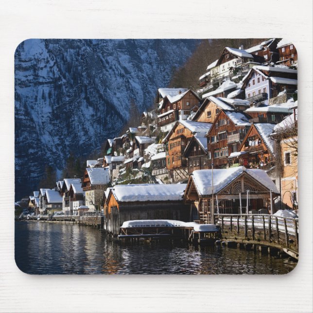 Wooden lakeside houses in Hallstatt, Austria Mouse Pad (Front)