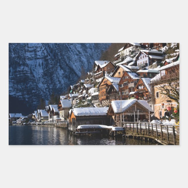 Wooden lakeside houses in Hallstatt, Austria Sticker (Front)