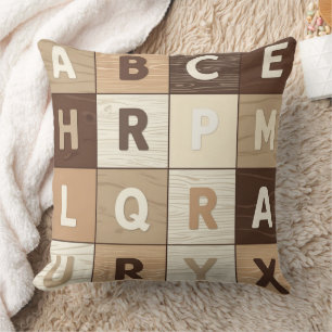 Wooden Letter Grid Throw Pillow
