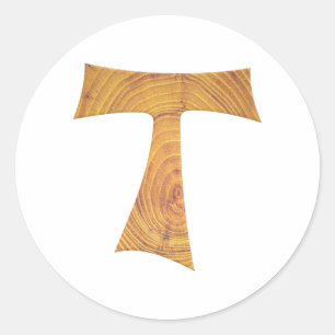 Wooden Look Franciscan Tau Cross Classic Round Sticker