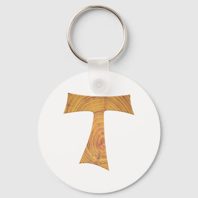 Wooden Look Franciscan Tau Cross Keychain (Front)