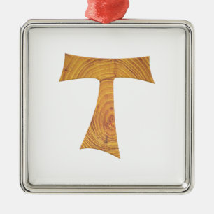 Wooden Look Franciscan Tau Cross Metal Ornament