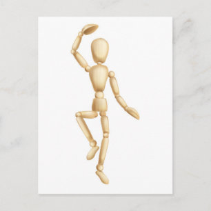 Wooden man dancing postcard