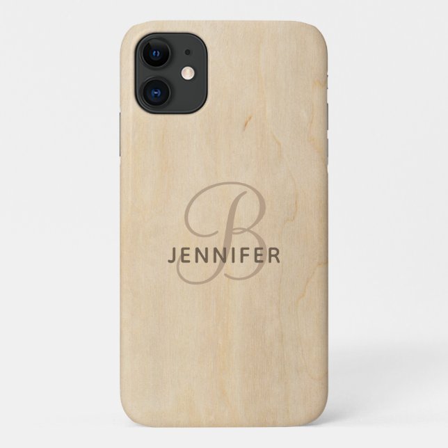 Wooden Monogram Personalized Name Case-Mate iPhone Case (Back)