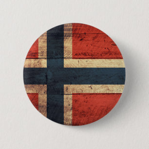 Wooden Norway Flag 2 Inch Round Button